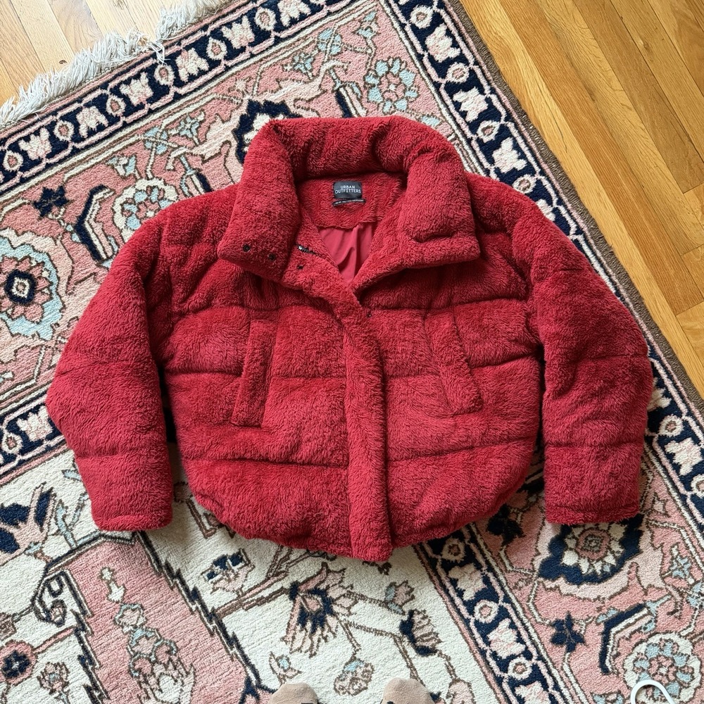 Urban Outfitters Red Fleece Puffer Jacket